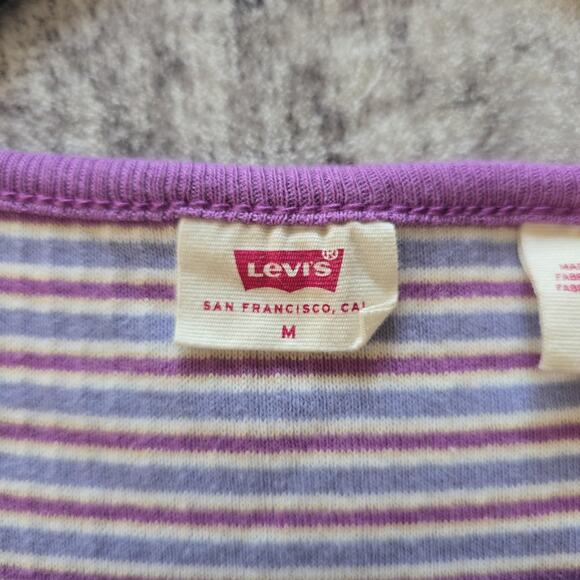 Levi's Shirt Womens Medium Purple Striped The Ribbed Tee Slim Fit Button Front - Picture 3 of 10